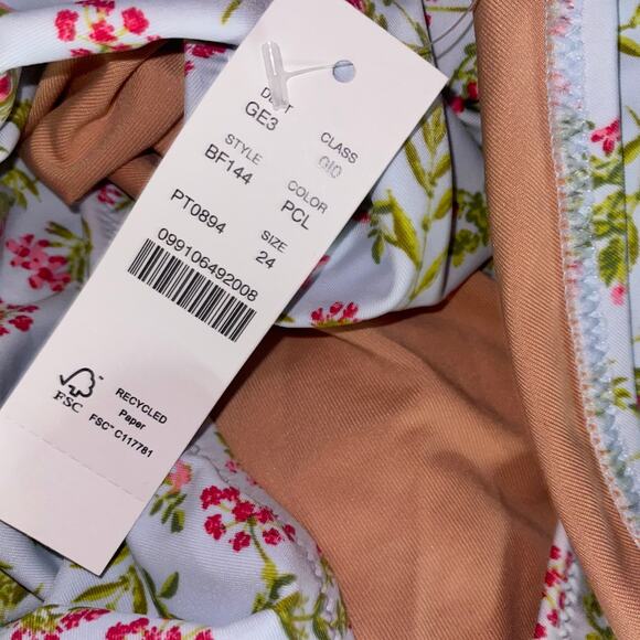 NWT J. Crew Blue Floral Plunge One-Piece Swim Bathing Suit Women's Size 24 - Picture 6 of 8